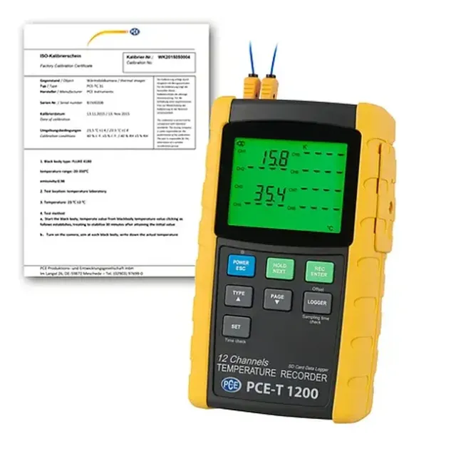 PCE Instruments PCE-T 1200-ICA Multi-Channel Data Logging Thermometer incl. ISO Calibration Certificate