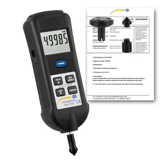PCE Instruments PCE-T 260-ICA Handheld Tachometer, 5 to 99999 rpm incl. ISO Calibration Certificate