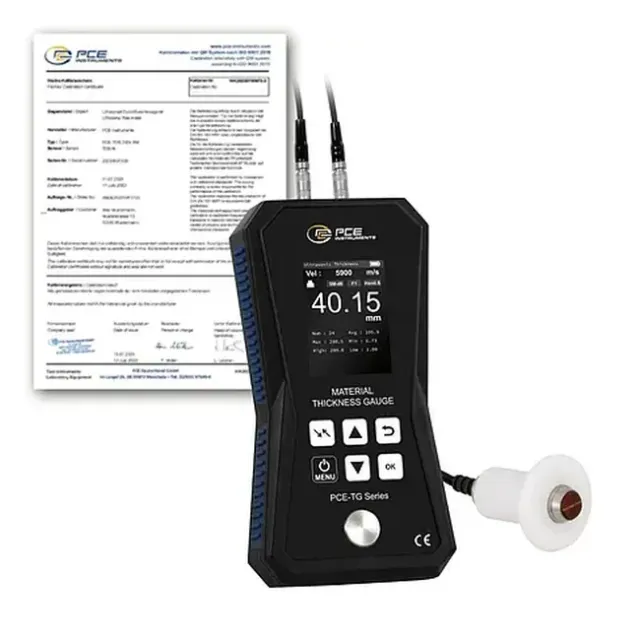 PCE Instruments PCE-TG 150A HT-ICA Material Thickness Gauge with Data Memory and Adjustable Sonic Velocity incl. ISO Calibration Certificate