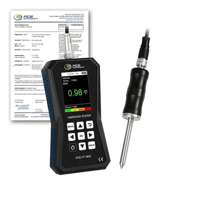 PCE Instruments PCE-VT 3800S-ICA Handheld Vibration Meter, with Measuring Tip incl. ISO Calibration Certificate