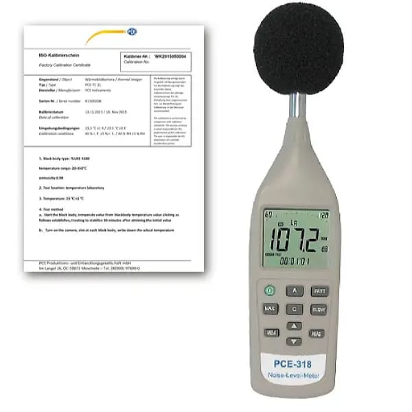 PCE Instruments PCE-318-ICA Decibel Meter with Range Between 26-130 dB Inclusive ISO-Calibration Certificate
