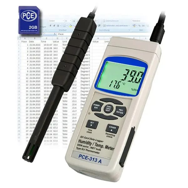 PCE Instruments PCE-313 S Thermometer with SD Memory Card and Tester of Humidity