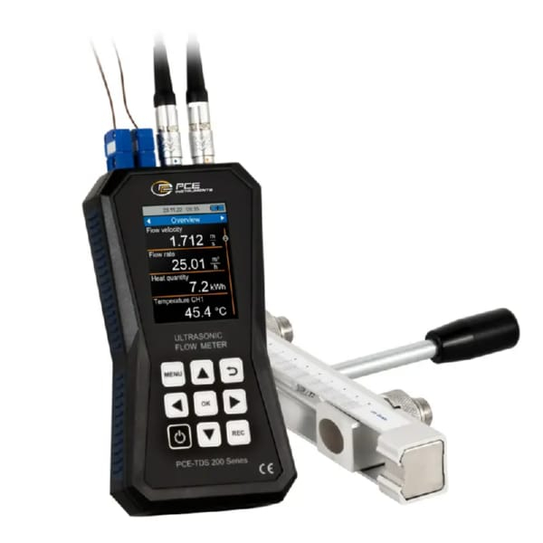 PCE Instruments PCE-TDS 200+ SR Ultrasonic Flowmeter with 32 GB Data Memory and Sensor
