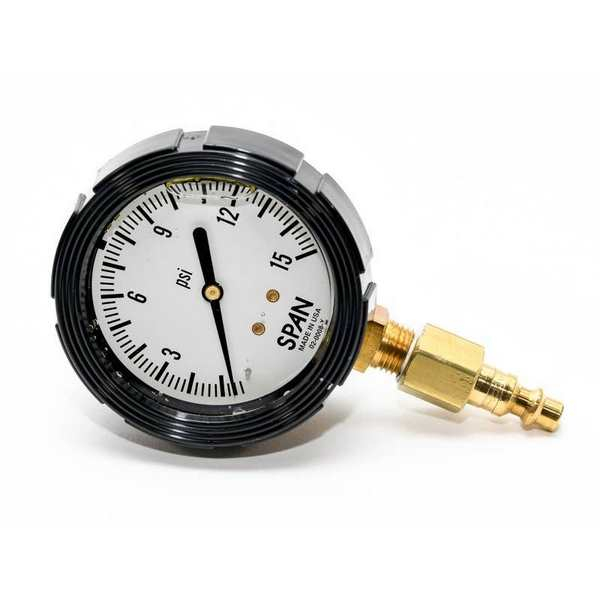 Petersen 936-1000-1015 Glycerin-Filled Pressure Gauge, 0 - 15 Psig, 1/4" Quick Connect, Plug