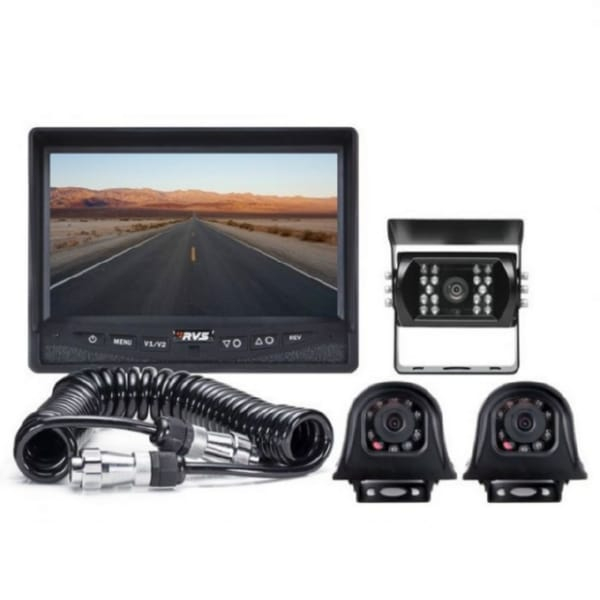 Rear View Safety RVS-770616-213-03 Backup Camera System 9" Display, Backup Camera, Both Side Cameras, 2 x 33' Cables, Trailer Tow Quick Connect/Disconnect Kit