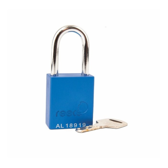 Reece Safety AL38BLU 1-1/2" Aluminum Safety Padlock, 1-1/2" Steel Shackle, Keyed to Differ, Blue