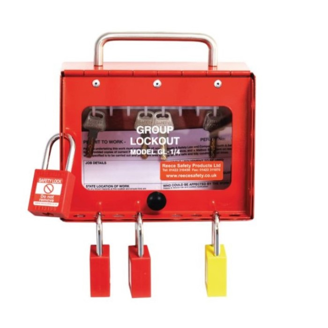 Reece Safety GL1/4 Compact Steel Portable Group Lockout Box, 8 Hook