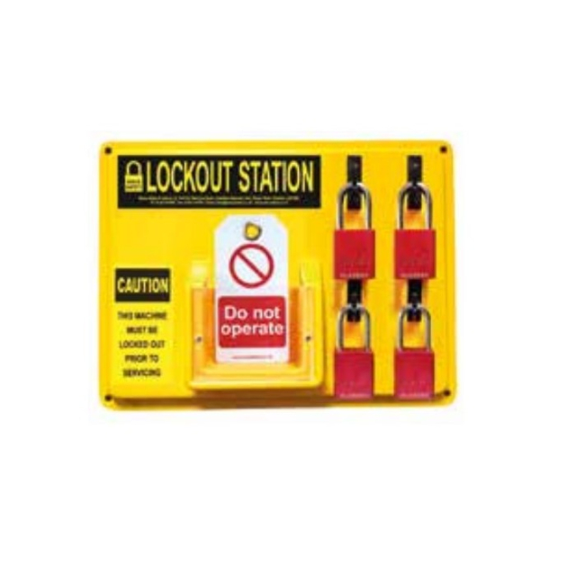 Reece Safety LSE103AL 4 Hook Thermoformed Yellow Lockout Station with 4 x AL38Red & Pack RLTT50 Tags
