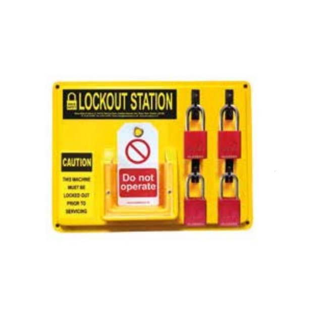 Reece Safety LSE103TT 4 Hook Thermoformed Yellow Lockout Station with 4 x TT38Red & Pack RLTT50 Tags