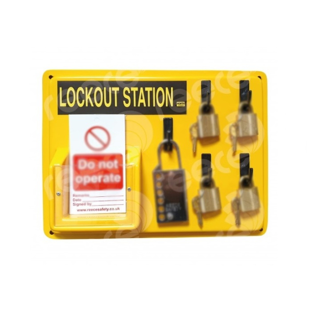 Reece Safety LSE104 5 Hook Thermoformed Yellow Lockout Station with Tag Pocket