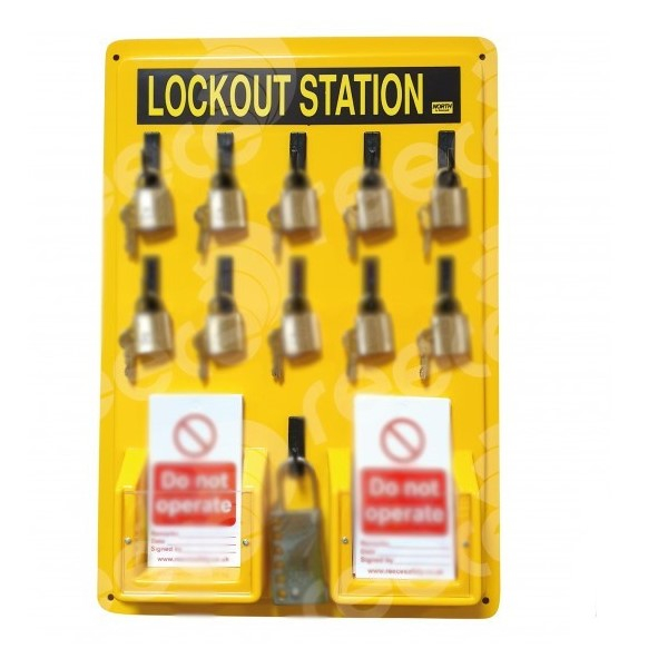 Reece Safety LSE105 11 Hook Thermoformed Yellow Lockout Station with 2 Tag Pockets
