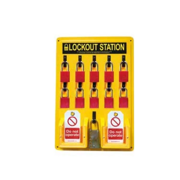 Reece Safety LSE105AL 11 Hook Thermoformed Yellow Lockout Station with 10 x AL38Red, MLH5 & 2 x Pack RLTT50 Tags