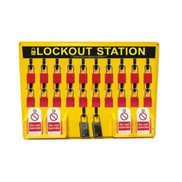 Reece Safety LSE106AL 22 Hook Thermoformed Yellow Lockout Station with 20 x AL38Red, 2 x MLH5 & 4 x Pack RLTT50 Tags