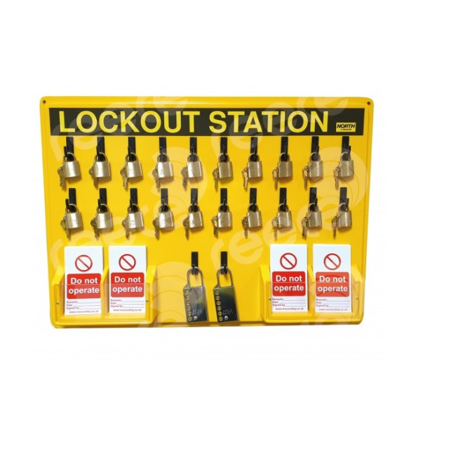 Reece Safety LSE106TT 22 Hook Thermoformed Yellow Lockout Station with 20 x TT38Red, 2 x MLH5 & 4 x Pack RLTT50 Tags