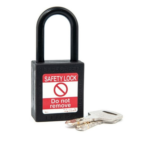 Reece Safety NC38BLKK 1-1/2" Nylon Safety Padlock, 1-1/2" Non Conductive Shackle, Keyed Alike, Black