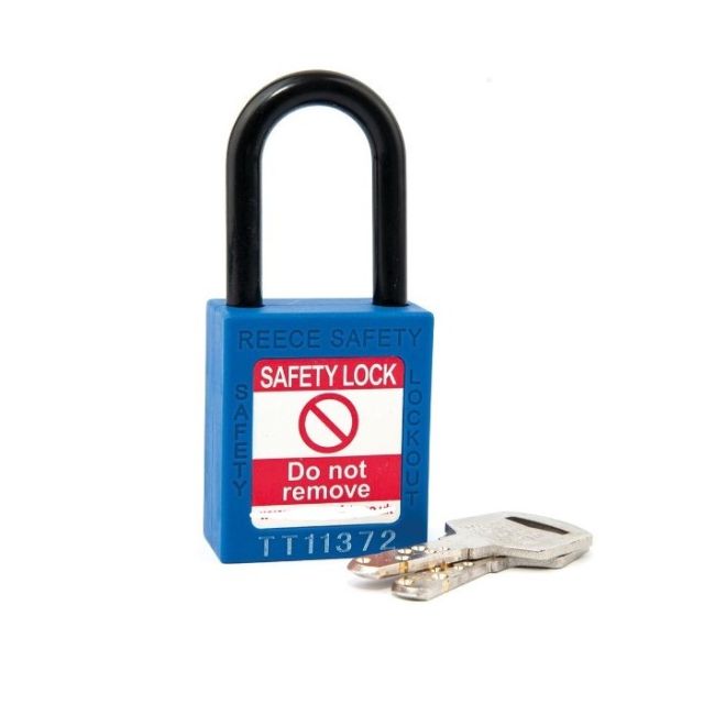 Reece Safety NC38BLU 1-1/2" Nylon Safety Padlock, 1-1/2" Non Conductive Shackle, Keyed to Differ, Blue