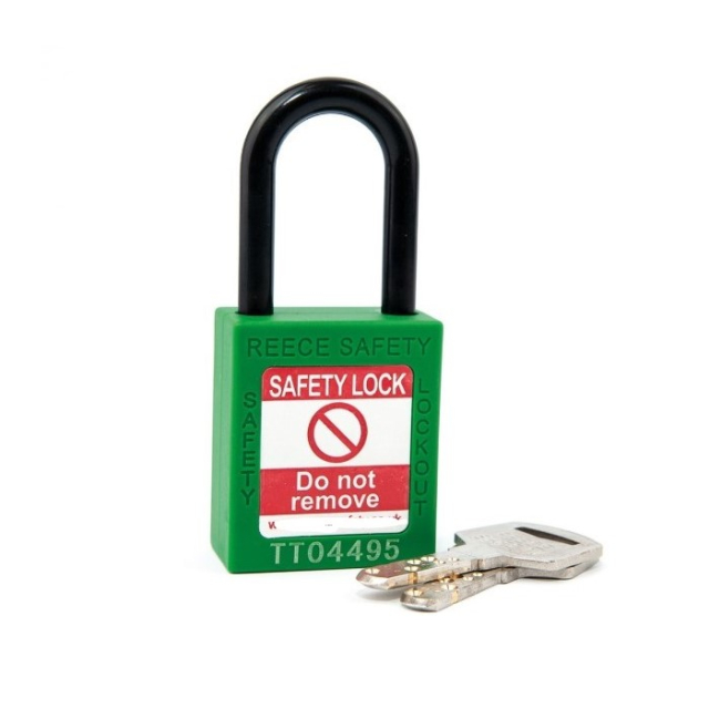 Reece Safety NC38GRNK 1-1/2" Nylon Safety Padlock, 1-1/2" Non Conductive Shackle, Keyed Alike, Green