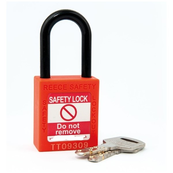 Reece Safety NC38ORJK 1-1/2" Nylon Safety Padlock, 1-1/2" Non Conductive Shackle, Keyed Alike, Orange