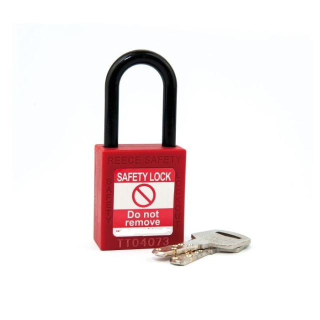 Reece Safety NC38REDK 1-1/2" Nylon Safety Padlock, 1-1/2" Non Conductive Shackle, Keyed Alike, Red