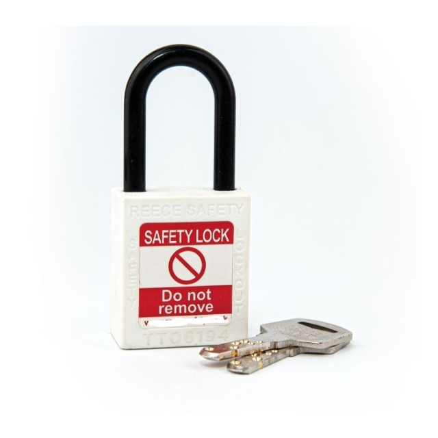 Reece Safety NC38WHT 1-1/2" Nylon Safety Padlock, 1-1/2" Non Conductive Shackle, Keyed to Differ, White