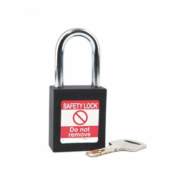 Reece Safety TT38BLKK 1-1/2" Nylon Safety Padlock, 1-1/2" Steel Shackle, Keyed Alike, Black
