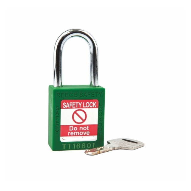 Reece Safety TT38GRNK 1-1/2" Nylon Safety Padlock, 1-1/2" Steel Shackle, Keyed Alike, Green
