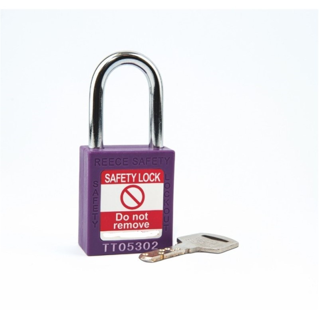Reece Safety TT38PRPK 1-1/2" Nylon Safety Padlock, 1-1/2" Steel Shackle, Keyed Alike, Purple