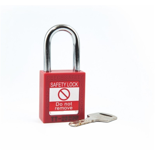 Reece Safety TT38REDK 1-1/2" Nylon Safety Padlock, 1-1/2" Steel Shackle, Keyed Alike, Red