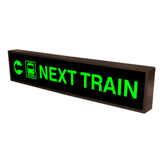 Signal-Tech 32317 PHX734G-I094/120-277VAC "Left Arrow & Train w/ NEXT TRAIN" Outdoor Blank-out LED Backlit Sign