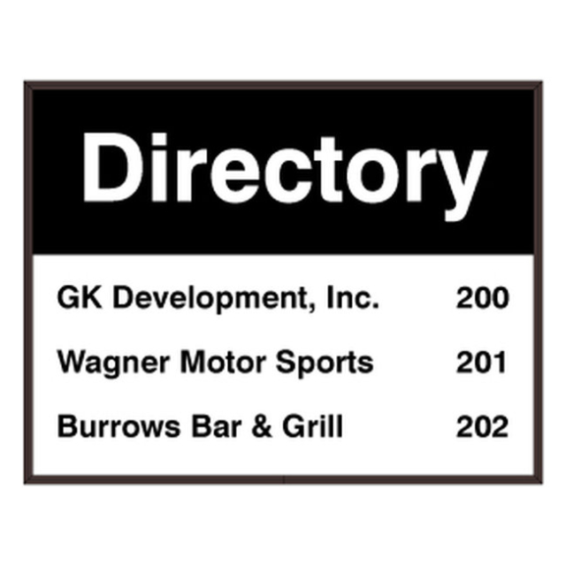 Signal-Tech 40516 PHXF1418W-K476/120-277VAC "Directory GK Development, Inc. 200 Wagner Motor Sports 201 Burrows Bar & Grill 202" Outdoor LED Backlit Sign