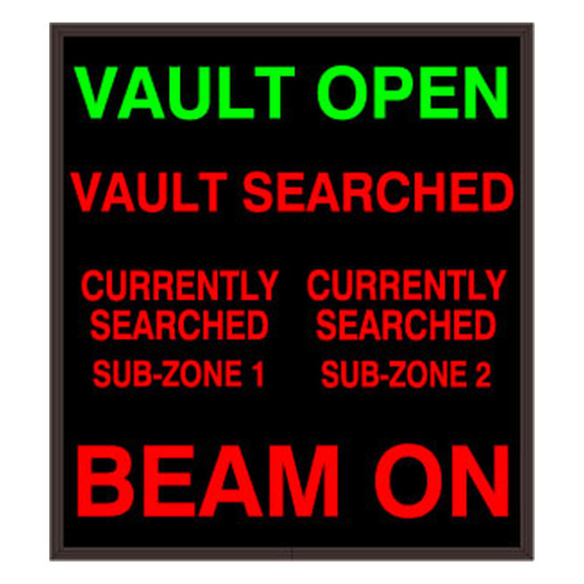 Signal-Tech 46147 SBL2018WWWWW-J074GRRRR/12-24VDC "VAULT OPEN | VAULT SEARCHED | CURRENTLY SEARCHED SUB-ZONE 1 | CURRENTLY SEARCHED SUB-ZONE 2 | BEAM ON" Indoor Blank-out LED Backlit Sign