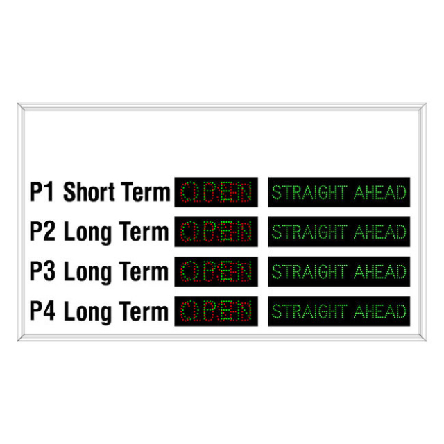 Signal-Tech 47500 LPS4984GRG-04-M196/12-24VDC "P1 Short Term P2-4 Long Term | OPEN | CLOSED | STRAIGHT AHEAD" LED Panel Sign
