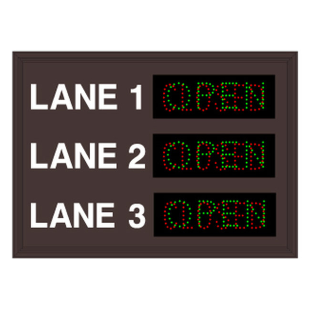 Signal-Tech 48049 LPS2940GRGRGR-03-M313/120-277VAC "LANE 1-3 | OPEN | CLOSED" LED Panel Sign
