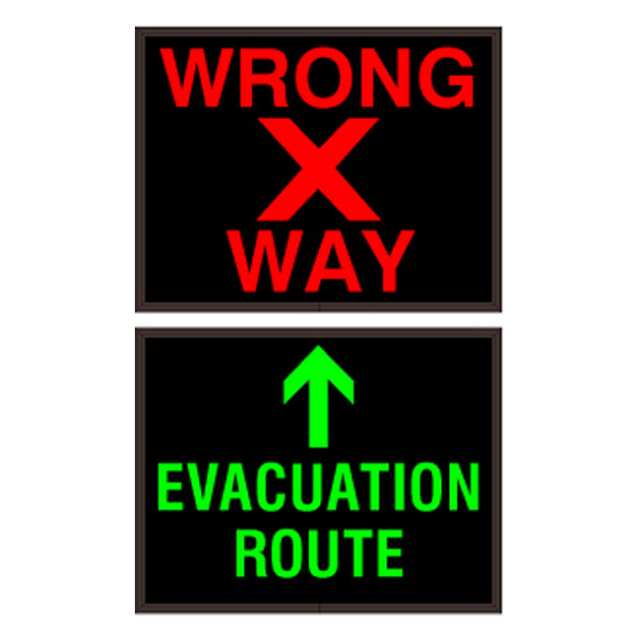 Signal-Tech 48223 PHX1418DRG-M360/12-24VDC "WRONG X WAY | EVACUATION ROUTE w/ Up Arrow" Outdoor Blank-out LED Backlit Sign