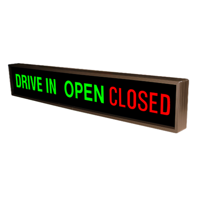 Signal-Tech 48333 PHX742GGR-230/120-277VAC "DRIVE IN | OPEN | CLOSED" Outdoor Blank-out LED Backlit Sign