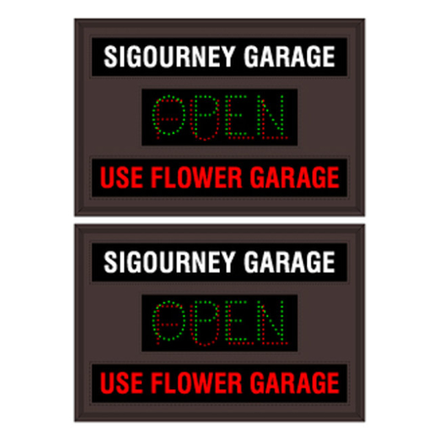 Signal-Tech 51822 LPS3247DWGRR-N133/120-277VAC "SIGOURNEY GARAGE | OPEN | FULL | USE FLOWER GARAGE" LED Panel Sign