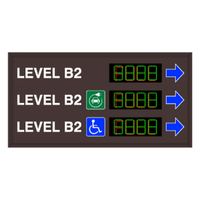 Signal-Tech 55165 SA3160GR-03-N970/120-277VAC "LEVEL B2 LEVEL B2 LEVEL B2 EV Symbol Handicap Symbol Right Arrows | 4-Digit Seven Segment w/ FULL" Space Available Sign