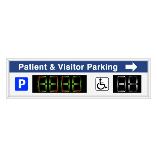 Signal-Tech 64714 S-SA1967GRW-Q703/120-277VAC "Smart Sign Patient & Visitor Parking w/ Right Arrow Parking P ADA Symbol | 4-Digit Seven Segment w/ FULL | 2-Digit Seven Segment" Space Available Sign