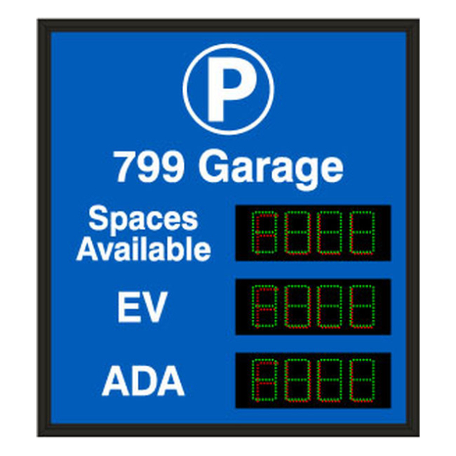 Signal-Tech 66541 SA4642GR-03-S219/120-277VAC "Parking P 799 Garage Spaces Available EV ADA | 4-digit Seven Segment Display w/ FULL" Space Available Sign