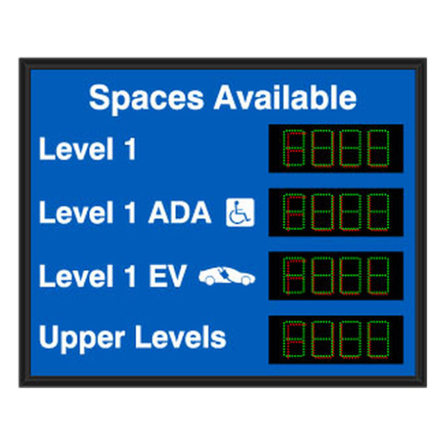 Signal-Tech 66864 SA4252GR-04-S277/120-277VAC "Spaces Available Level 1 Level 1 ADA w/ Handicap Symbol Level 1 EV w/ EV Symbol Upper Levels | 4-Digit Seven Segment" Space Available Sign