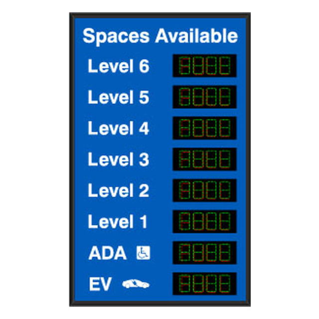 Signal-Tech 66874 SA7949GR-08-Q919/120-277VAC "Spaces Available Level 6-1 ADA w/ADA Symbol EV w/EV Symbol | 4-Digit Seven Segment w/ FULL" Space Available Sign