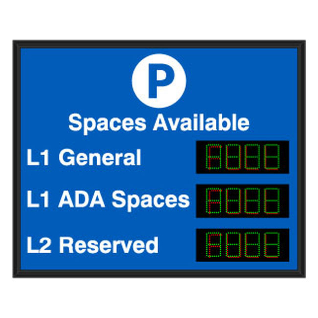 Signal-Tech 67418 SA4454GR-03-S477/120-277VAC "Parking P Spaces Available L1 General L1 ADA Spaces L2 Reserved | 4-Digit Seven Segment w/ FULL" Space Available Sign