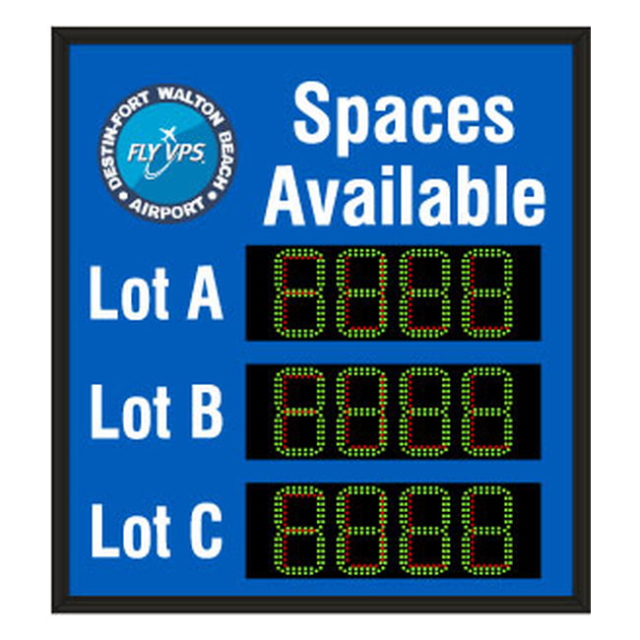 Signal-Tech 67928 SA5046GR-03-S569/120-277VAC "Destin Airport Logo Spaces Available Lot A Lot B Lot C | 4-digit Seven Segment Display w/ FULL" Space Available Sign