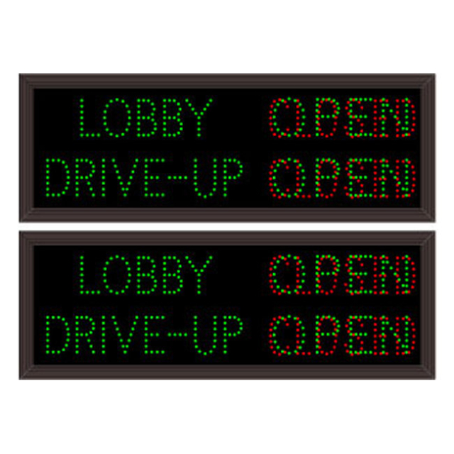 Signal-Tech 70500 TCL1542DGGRGGR-C155/120-277VAC "LOBBY | OPEN | CLOSED | DRIVE-UP | OPEN | CLOSED | LOBBY | OPEN | CLOSED | DRIVE-UP | OPEN | CLOSED" Outdoor Blank-out LED Direct-view Sign