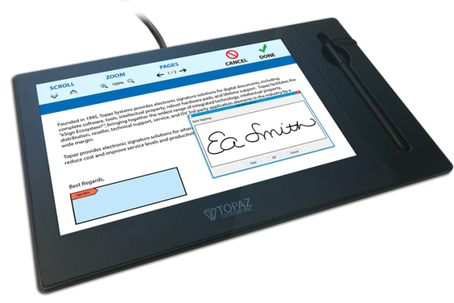 Topaz TD-LBK101VA-USB-R GemView 10 Esign Tablet Display, 10.1" 1280 X 800 Resolution Full Color, Backlit TFT Display With Stylus, USB Interface, Complete with Bundled Software