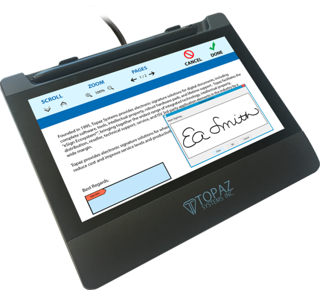 Topaz TD-LBK070VA-USB-R GemView 7 Esign Tablet Display 7" 1024 X 600 Resolution Full Color, Backlit TFT Display with Stylus, USB Interface, Complete with Bundled Software
